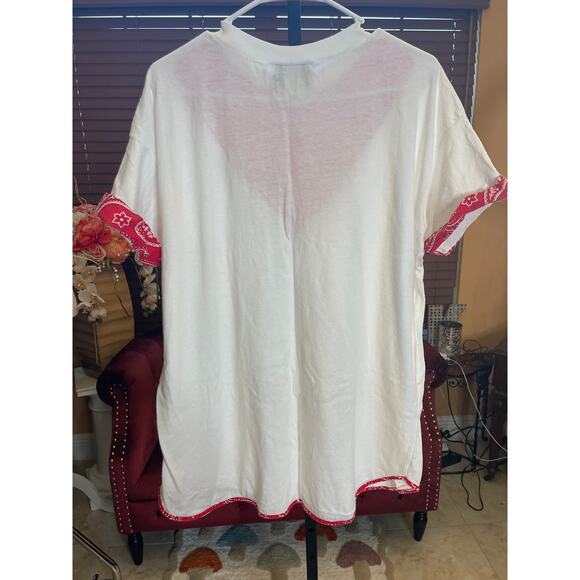 Vintage Sergio Valente one size large/XL red Bandana print shirt fringe shirt - Picture 5 of 9